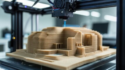 3D Printer Creating Architectural Model Layer by Layer.