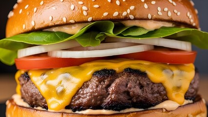Cheeseburger close-up.