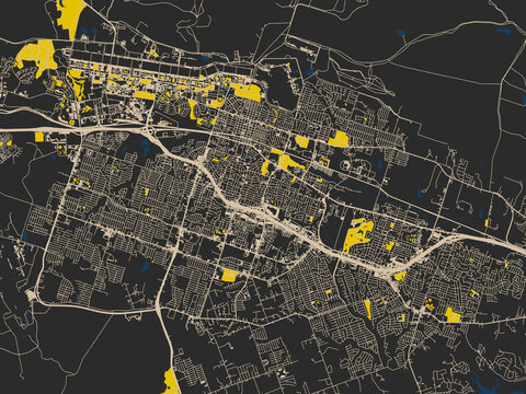 Minimalist map of Killeen, Texas, charcoal base with cream streets