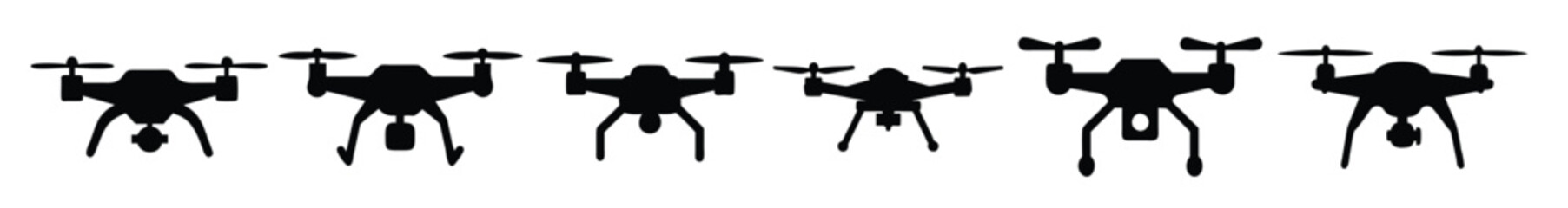 Drone silhouette vector set with camera