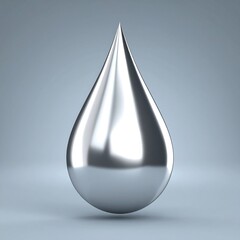 A shiny metallic silver drop reflecting light on a subtle gradient background, rendered in 3D.