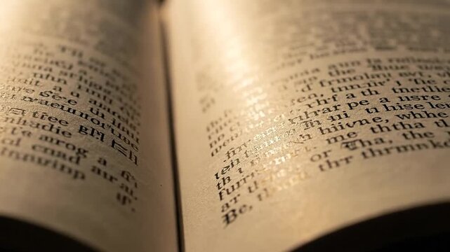 Close up of old book pages turning, an antique book with old writing, Vintage book concept,