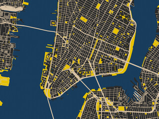 Modern flat map of Lower Manhattan, New York