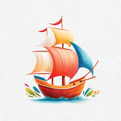 Whimsical Watercolor Sailboat Illustration - Colorful Nautical Adventure
