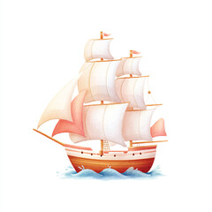 Whimsical Watercolor Sailing Ship Illustration