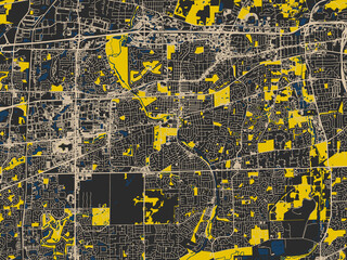 Fototapeta premium Poster-style map of Naperville, Illinois using dark map with yellow accents