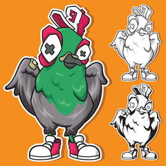 Cool Street Pigeon Mascot Cartoon Vector