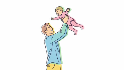 Happy father holding his baby up in the air with joy.