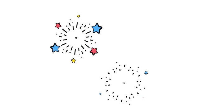 Bright hand drawn fireworks animated icon for festivals and birthday parties.