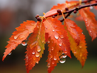Jesienne liście z kroplami deszczu