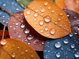 Jesienne liście z kroplami deszczu