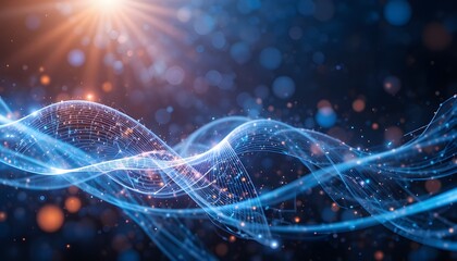 Abstract science and technology background with shiny motion waves and dynamic lighting for futuristic design concept