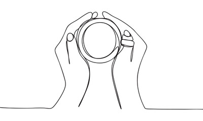 Continuous Line Drawing of Hands Holding a Cup