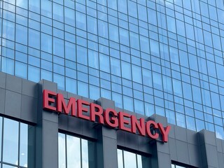 Emergency Room (ER) or Emergency Department entrance sign for a hospital in red