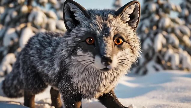 Silver Fox in Winter Wonderland - A Captivating Wildlife Encounter.