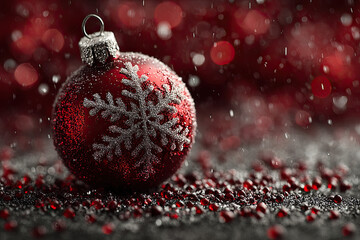 Red Christmas ball with snow symbol