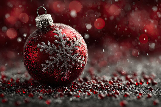 Red Christmas ball with snow symbol