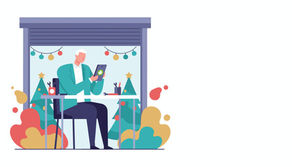 Technician uses a mobile application for car service management during the festive season