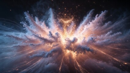 A powerful cosmic explosion of light and energy unfolding in deep space, glowing with celestial colors.