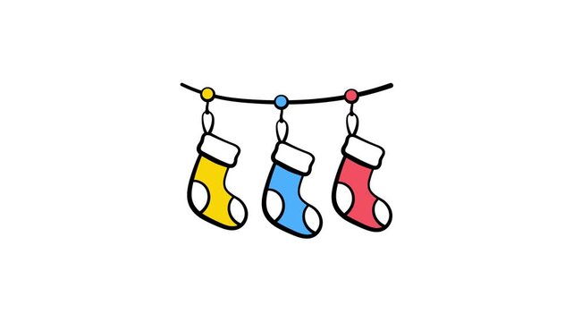 Christmas socks animated icon creatively designed in hand drawn doodle style