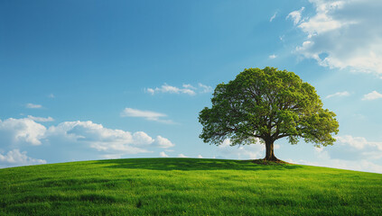 Obraz premium A large oak tree with sprawling branches, symbolizing wisdom, longevity, and the power of nature