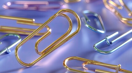 Colorful Paper Clips on a Soft Colored Background with a Playful Arrangement and Artistic Lighting Effects