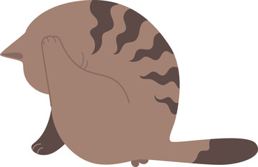 Cartoon brown tabby cat shown from the back in a calm seated pose. Ideal for pet illustrations, stickers and fun designs.