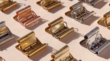 Colorful Collection of Binder Clips on Soft Background in Vivid Lighting