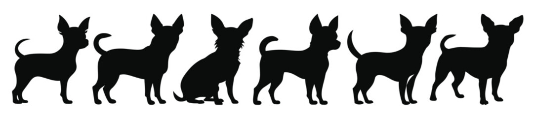 chihuahua dog black silhouettes vector set silhouette of  © Qaader