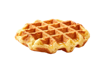 A delicious round waffle with golden brown color and grid pattern