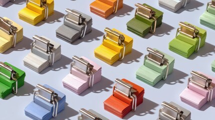 Colorful and Organized Paper Clips in Various Shades and Tones on a Neutral Background for Office and Stationery Display