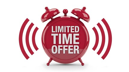 Red alarm clock with the words limited time offer prominently displayed signifying urgency and a special promotion