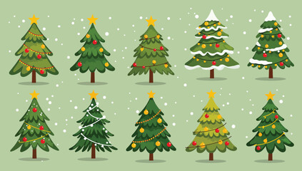 collection of decorated christmas trees with snowflakes 