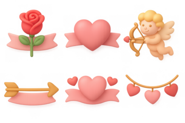Romantic icon set featuring hearts, cupid, and roses for valentine's day design