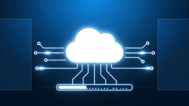 Glowing cloud icon with circuit lines, modern cloud computing technology background