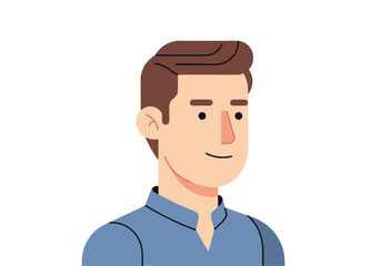 Vector avatar of a calm man, flat minimalist design, clean solid-color shapes
