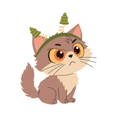 Cute cartoon cat with christmas hat. Vector illustration in a simple children's style. 