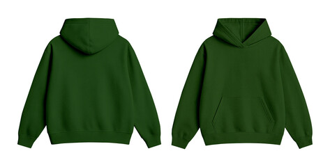 Blank Dark Green Oversized Hoodie Mockup Front and Back Views Isolated on Transparent © Drip