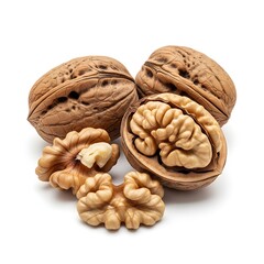 High-detail image of walnuts, emphasizing the texture of the shell and the golden-brown internal healthy kernel