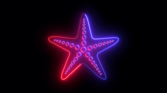 Glowing neon Starfish icon isolated on black background. Starfish icon animation. 4k motion video.