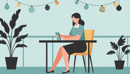 Professional woman using tablet outdoors on a modern patio Freelance work communication and digital lifestyle