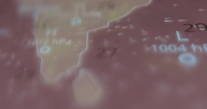 Weather map showing atmospheric pressure and temperature in India