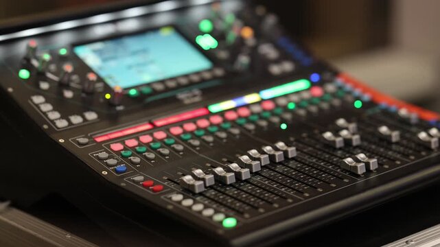 energetic live soundcheck front of house mixing, stage prep