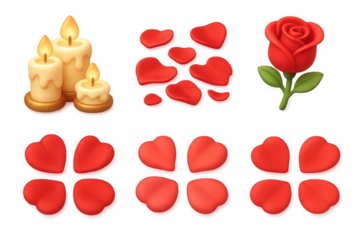 Romantic petal icons with candles and rose for valentine's day design