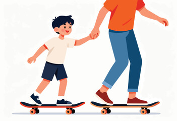 Fototapeta premium Child and adult holding hands while skateboarding