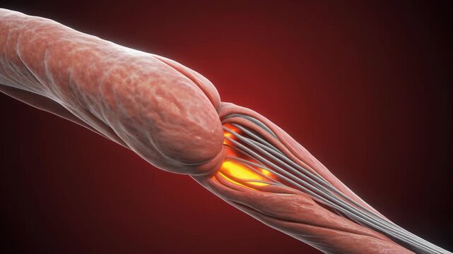 Diagram of a flexed arm with musculature shown, ideal for fitness guides, medical articles, and educational materials on human anatomy.