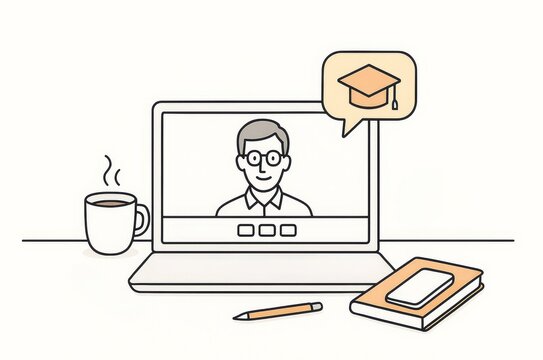 Online Learning Tutor on Laptop Screen