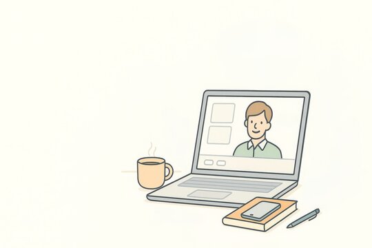 Cozy Online Learning and Video Call Workspace Illustration