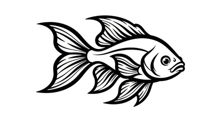 Elegant black and white fish illustration on plain white background