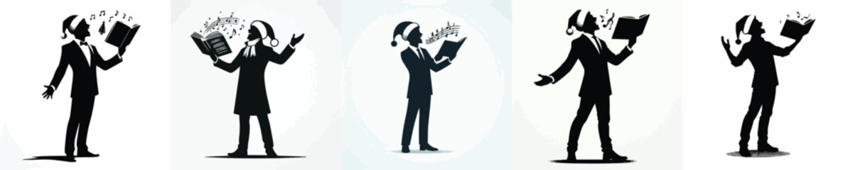 vector silhouette of man a singing carol christmas
